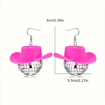 1 Pair Hip-Hop Punk Shiny Hat Laser Ball Plastic Drop Earrings