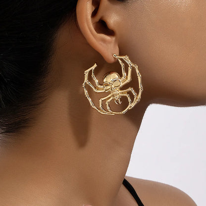 1 Pair Hip-hop Punk Spider Skull Plating Alloy Gold Plated Drop Earrings