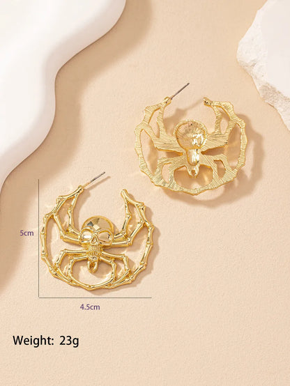 1 Pair Hip-hop Punk Spider Skull Plating Alloy Gold Plated Drop Earrings