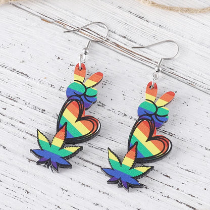 1 Pair Hip-Hop Rainbow Wood Drop Earrings