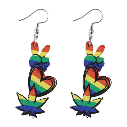 1 Pair Hip-Hop Rainbow Wood Drop Earrings