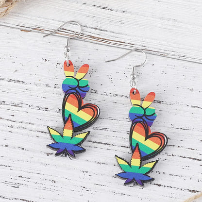 1 Pair Hip-Hop Rainbow Wood Drop Earrings