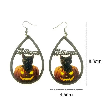 1 Pair Hip-Hop Retro Bat Skull Wood Drop Earrings