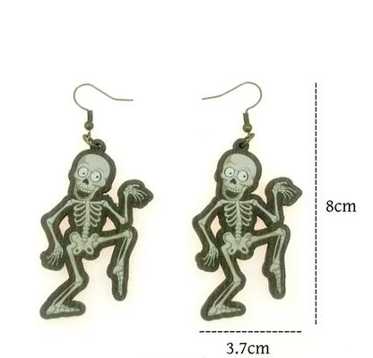 1 Pair Hip-Hop Retro Bat Skull Wood Drop Earrings