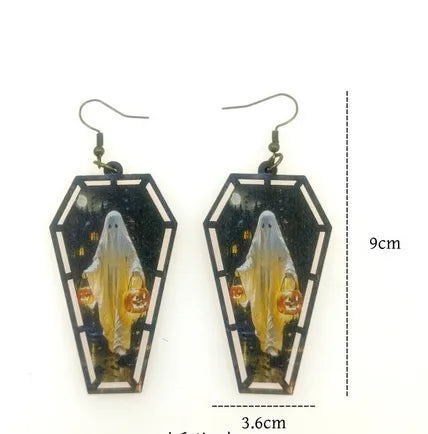 1 Pair Hip-Hop Retro Bat Skull Wood Drop Earrings