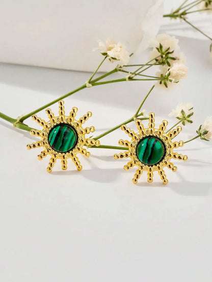 1 Pair Hip-hop Retro Color Block Plating Inlay Stainless Steel Malachite 18k Gold Plated Ear Studs