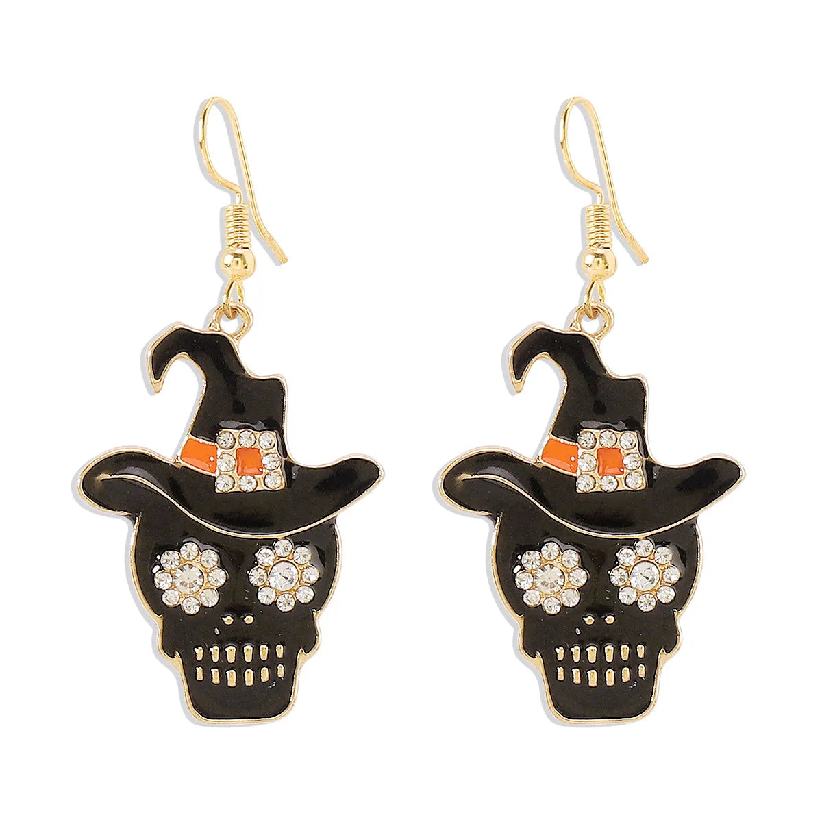 1 Pair Hip-Hop Retro Geometric Cat Skull Enamel Inlay Alloy Rhinestones Drop Earrings