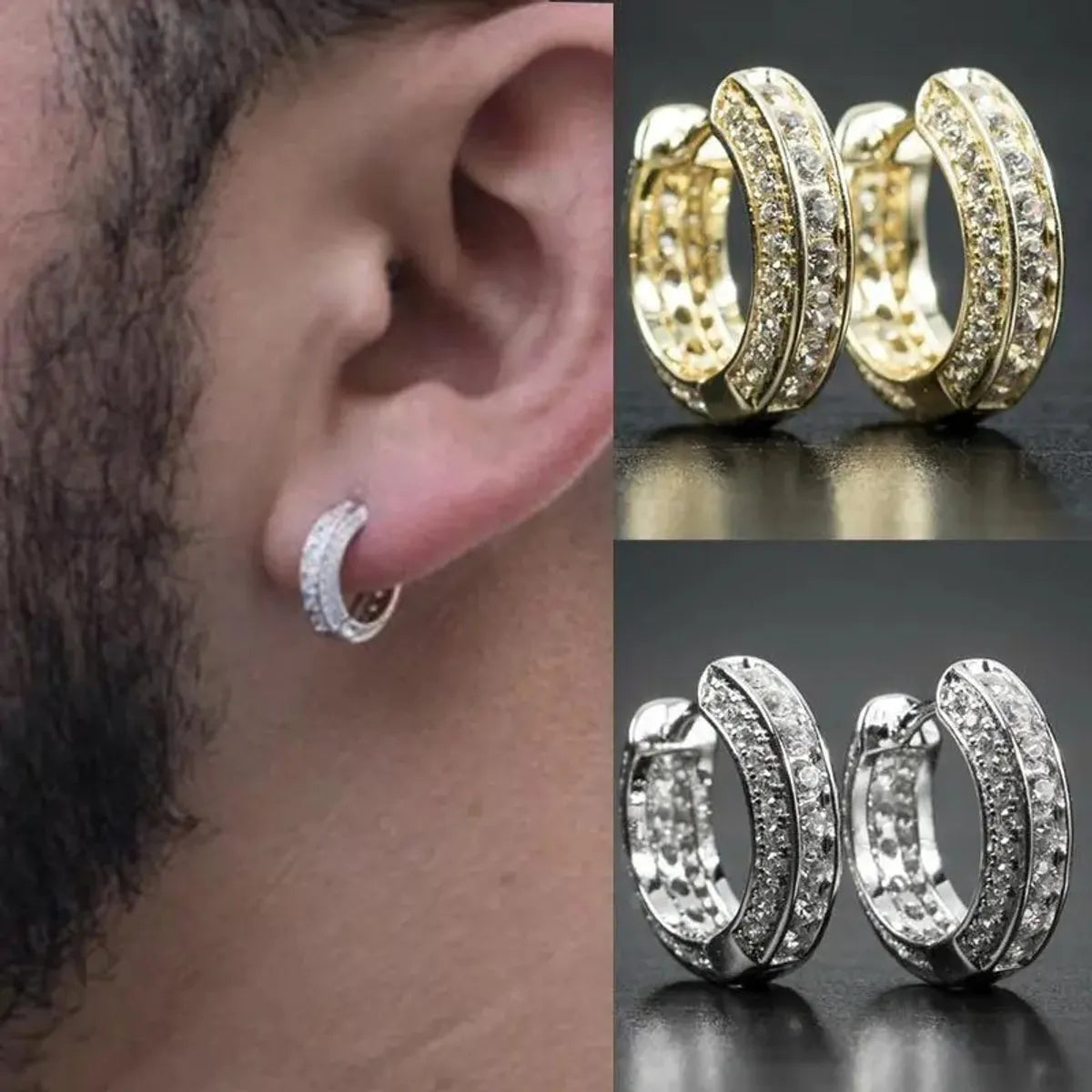 1 Pair Hip-hop Retro Geometric Circle Plating Inlay Copper Zircon Ear Clip