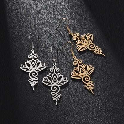 1 Pair Hip-Hop Retro Geometric Lotus Plating 201 Stainless Steel Drop Earrings