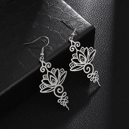 1 Pair Hip-Hop Retro Geometric Lotus Plating 201 Stainless Steel Drop Earrings