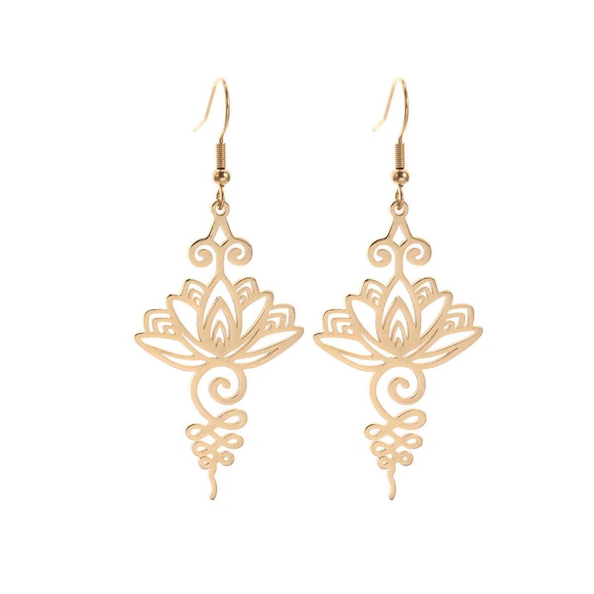 1 Pair Hip-Hop Retro Geometric Lotus Plating 201 Stainless Steel Drop Earrings