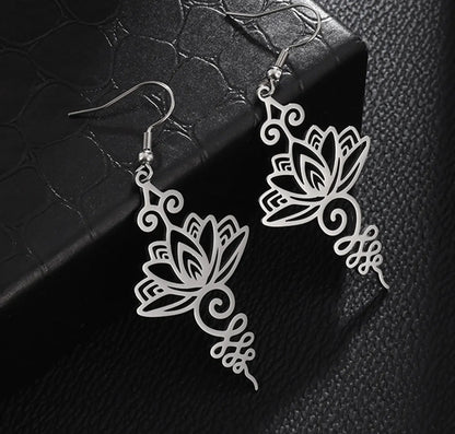 1 Pair Hip-Hop Retro Geometric Lotus Plating 201 Stainless Steel Drop Earrings