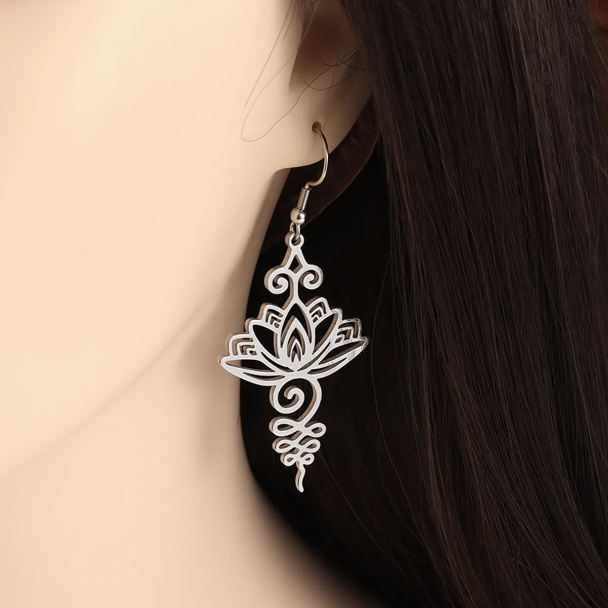 1 Pair Hip-Hop Retro Geometric Lotus Plating 201 Stainless Steel Drop Earrings