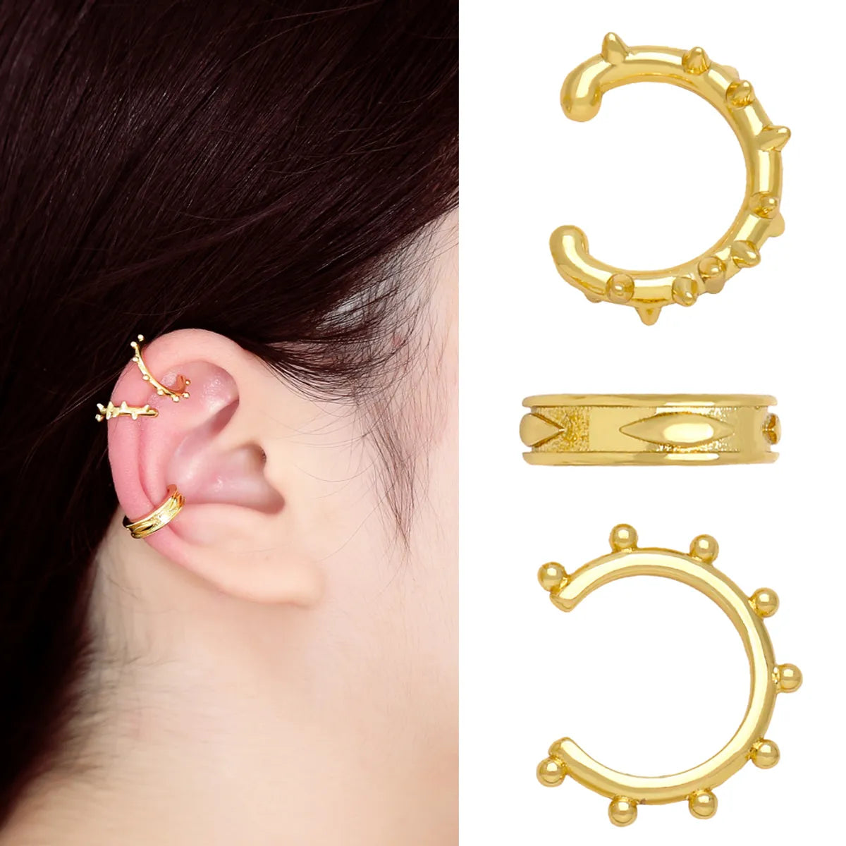 1 Pair Hip-hop Retro Geometric Plating Copper 18k Gold Plated Ear Cuffs