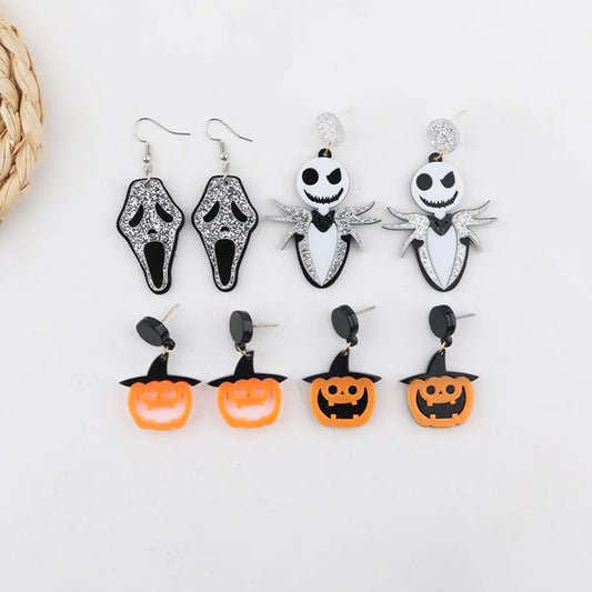 1 Pair Hip-Hop Retro Geometric Pumpkin Ghost Plating Arylic Drop Earrings