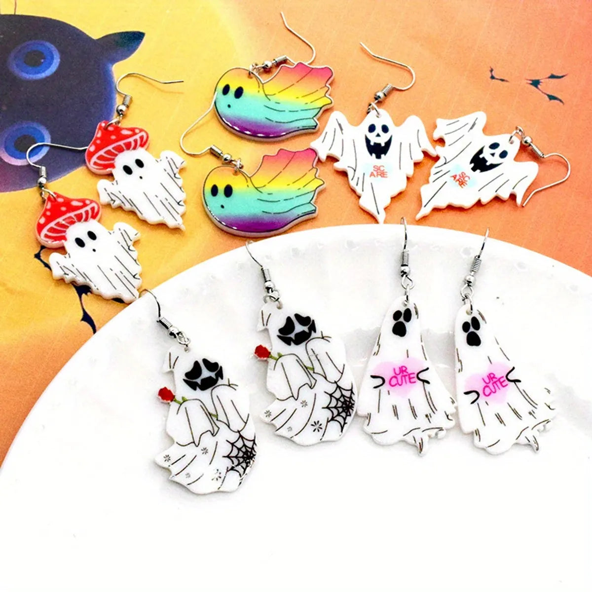 1 Pair Hip-Hop Retro Halloween Pattern Letter Ghost Arylic Drop Earrings