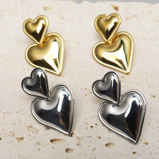 1 Pair Hip-hop Retro Heart Shape Plating Stainless Steel Gold Plated Drop Earrings