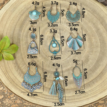 1 Pair Hip-Hop Retro Leaf Inlay Alloy Turquoise Drop Earrings