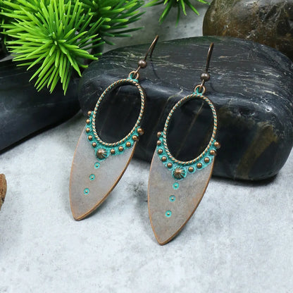 1 Pair Hip-Hop Retro Leaf Inlay Alloy Turquoise Drop Earrings