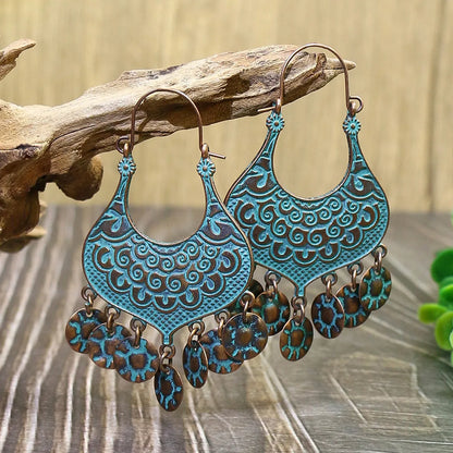 1 Pair Hip-Hop Retro Leaf Inlay Alloy Turquoise Drop Earrings