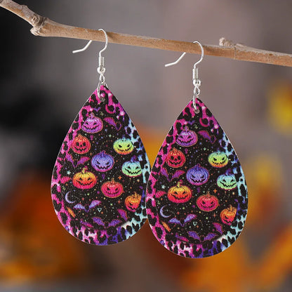 1 Pair Hip-Hop Retro Printing Pumpkin Water Droplets Pu Leather Drop Earrings