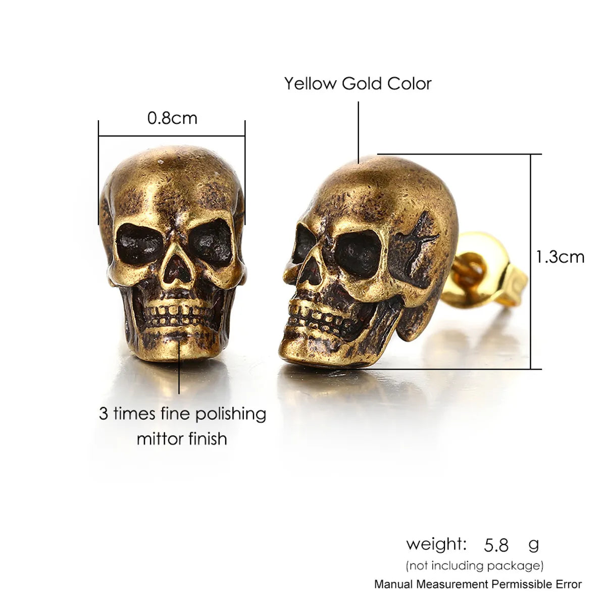 1 Pair Hip-Hop Retro Punk Skull Plating Copper Copper Ear Studs