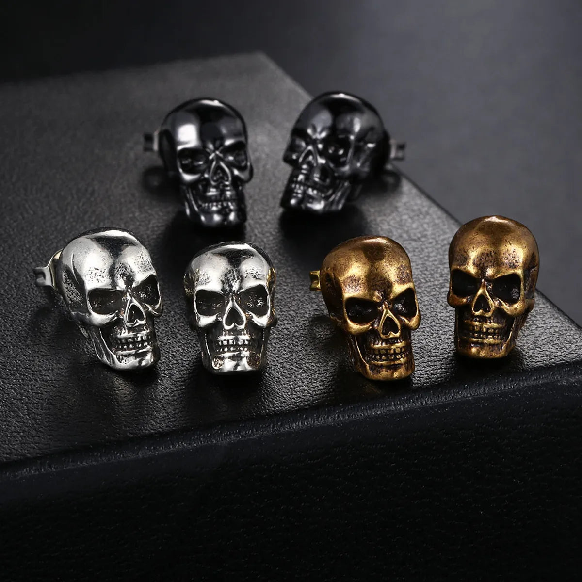 1 Pair Hip-Hop Retro Punk Skull Plating Copper Copper Ear Studs