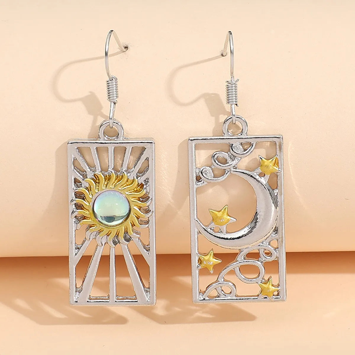 1 Pair Hip-Hop Retro Sun Star Inlay Alloy Opal Drop Earrings