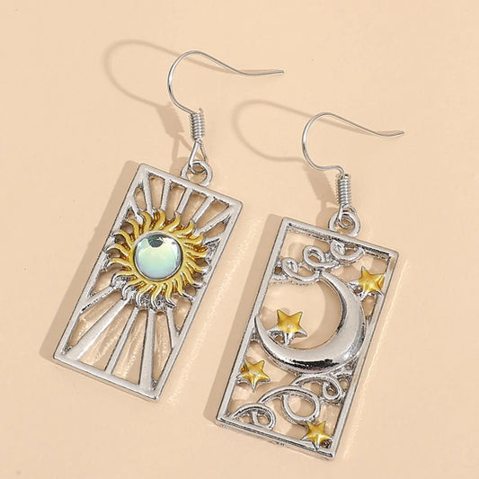 1 Pair Hip-Hop Retro Sun Star Inlay Alloy Opal Drop Earrings