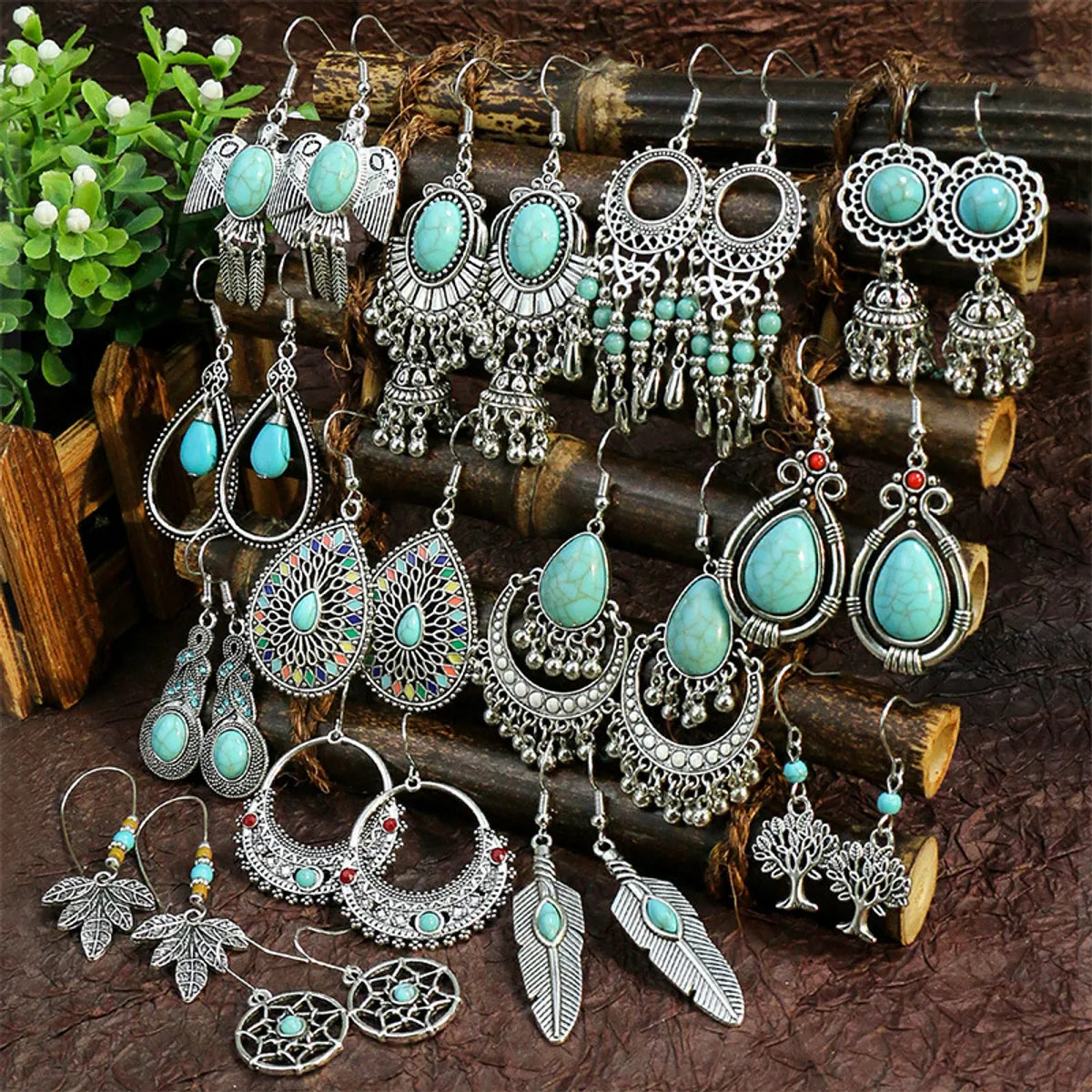 1 Pair Hip-Hop Retro Water Droplets Inlay Zinc Alloy Turquoise Drop Earrings