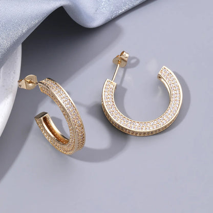 1 Pair Hip-Hop Rock Simple Style C Shape Polishing Inlay Copper Zircon 18K Gold Plated Ear Studs