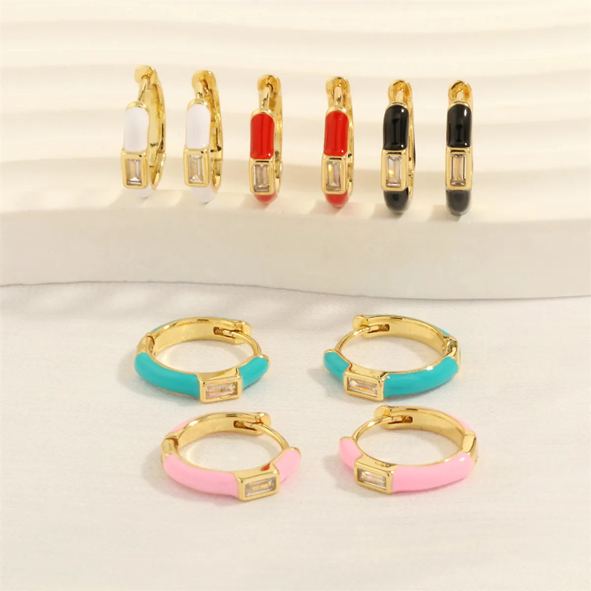 1 Pair Hip-hop Simple Style Circle Enamel Plating Inlay Copper Zircon 18k Gold Plated Hoop Earrings