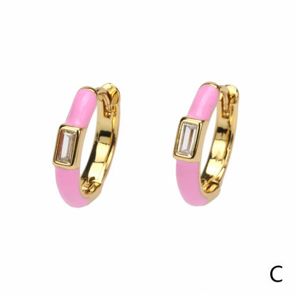 1 Pair Hip-hop Simple Style Circle Enamel Plating Inlay Copper Zircon 18k Gold Plated Hoop Earrings