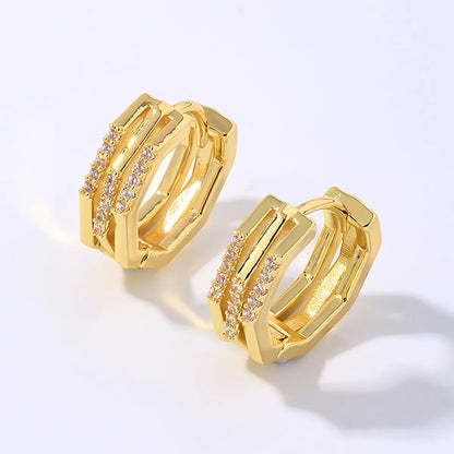 1 Pair Hip-hop Simple Style Cool Style Round Plating Inlay Copper Zircon Gold Plated Earrings