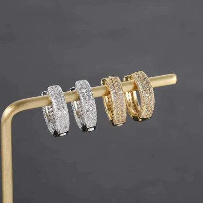 1 Pair Hip-hop Simple Style Round Solid Color Inlay Copper Zircon Hoop Earrings