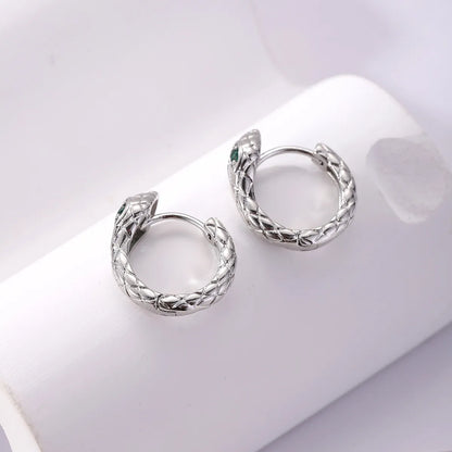 1 Pair Hip-Hop Simple Style Snake Snakeskin Side Stripe Copper Zircon Silver Plated Hoop Earrings