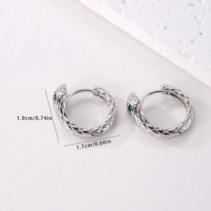 1 Pair Hip-Hop Simple Style Snake Snakeskin Side Stripe Copper Zircon Silver Plated Hoop Earrings