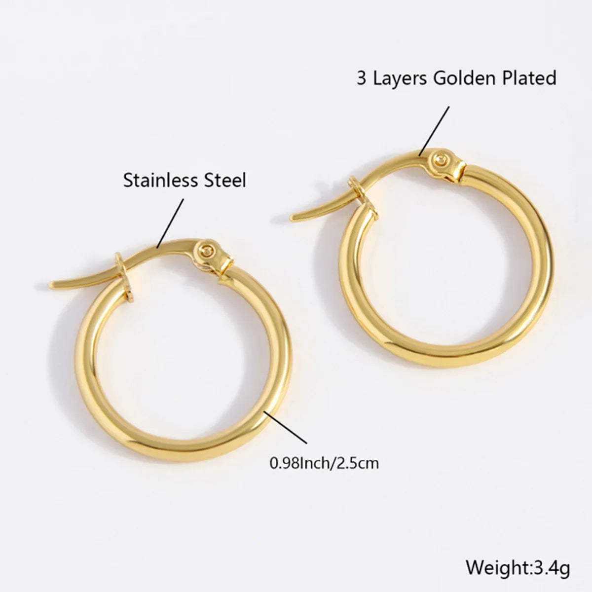 1 Pair Hip-Hop Simple Style Solid Color Plating 304 Stainless Steel Earrings