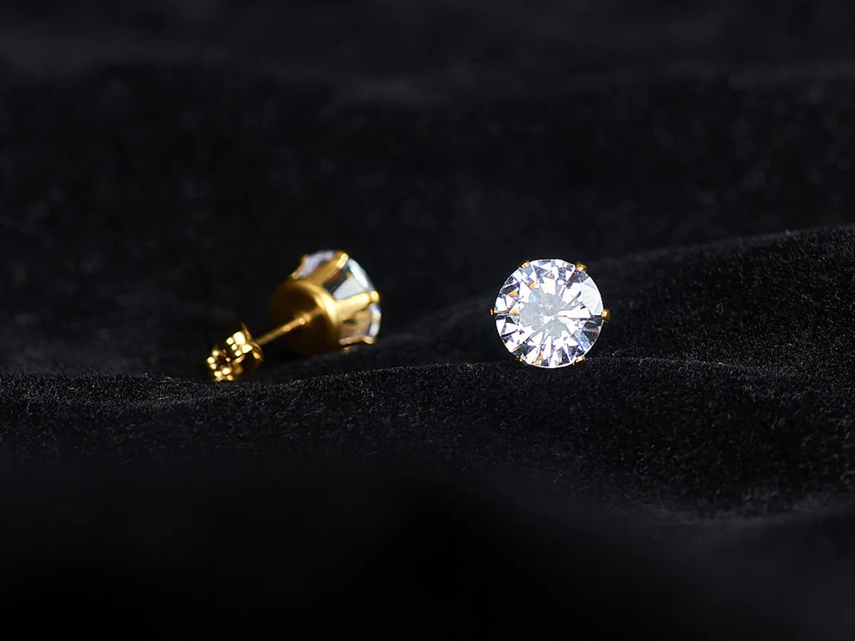 1 Pair Hip-hop Solid Color Inlay Stainless Steel Zircon Ear Studs