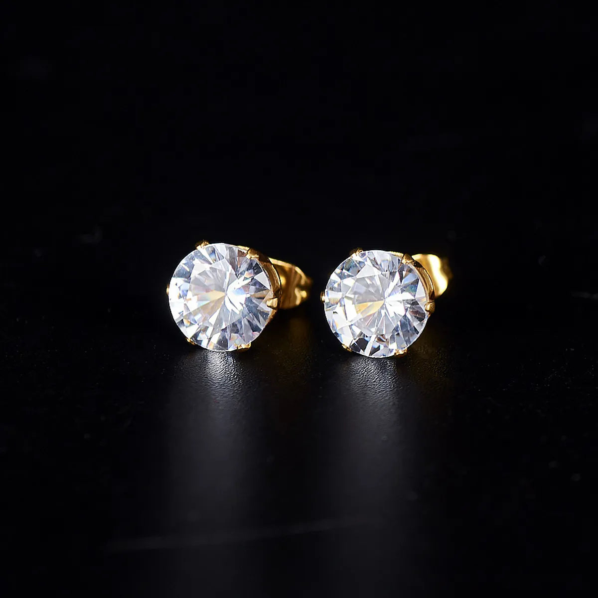 1 Pair Hip-hop Solid Color Inlay Stainless Steel Zircon Ear Studs