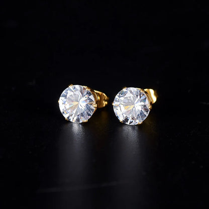 1 Pair Hip-hop Solid Color Inlay Stainless Steel Zircon Ear Studs