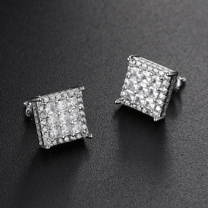 1 Pair Hip-Hop Square Plating Inlay Copper Zircon Ear Studs