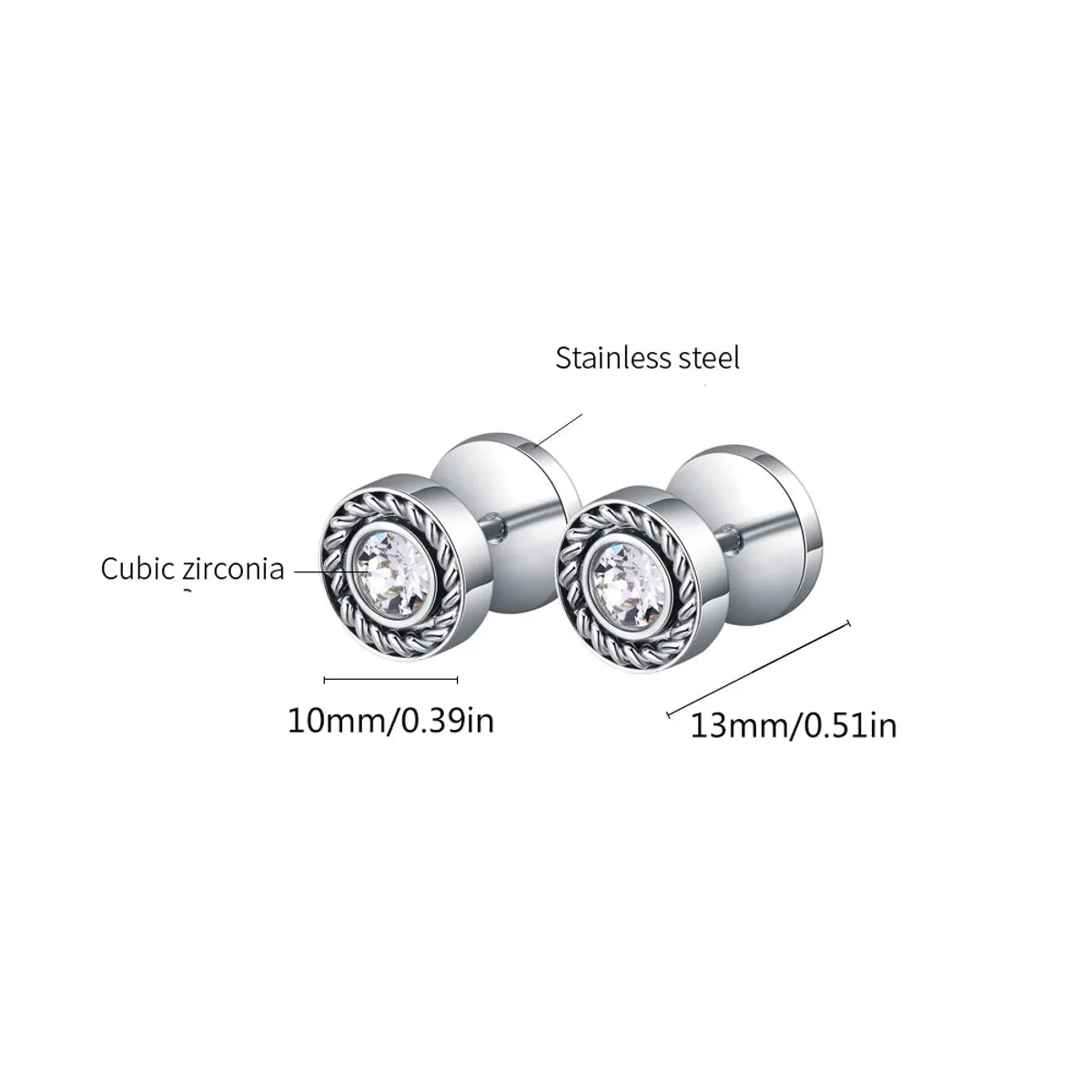 1 Pair Hip-hop Streetwear Circle Plating Inlay Titanium Steel Zircon Silver Plated Ear Studs