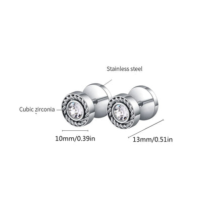 1 Pair Hip-hop Streetwear Circle Plating Inlay Titanium Steel Zircon Silver Plated Ear Studs