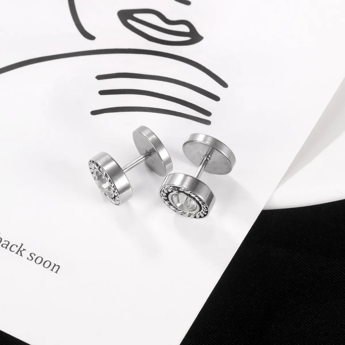 1 Pair Hip-hop Streetwear Circle Plating Inlay Titanium Steel Zircon Silver Plated Ear Studs