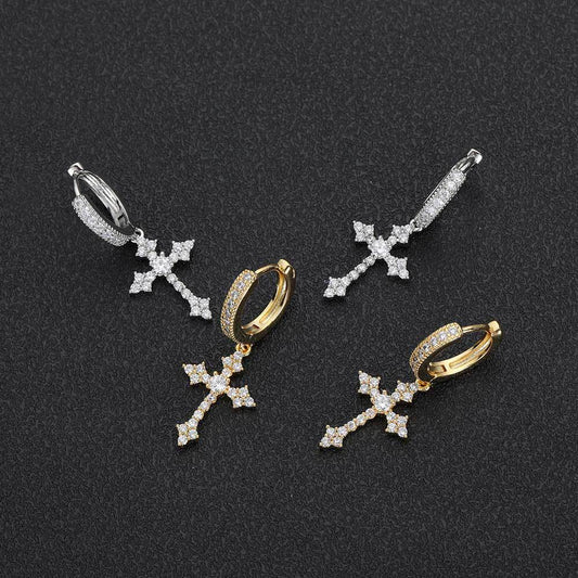 1 Pair Hip-Hop Streetwear Cross Inlay Copper Zircon Drop Earrings