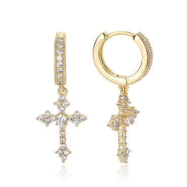 1 Pair Hip-Hop Streetwear Cross Inlay Copper Zircon Drop Earrings