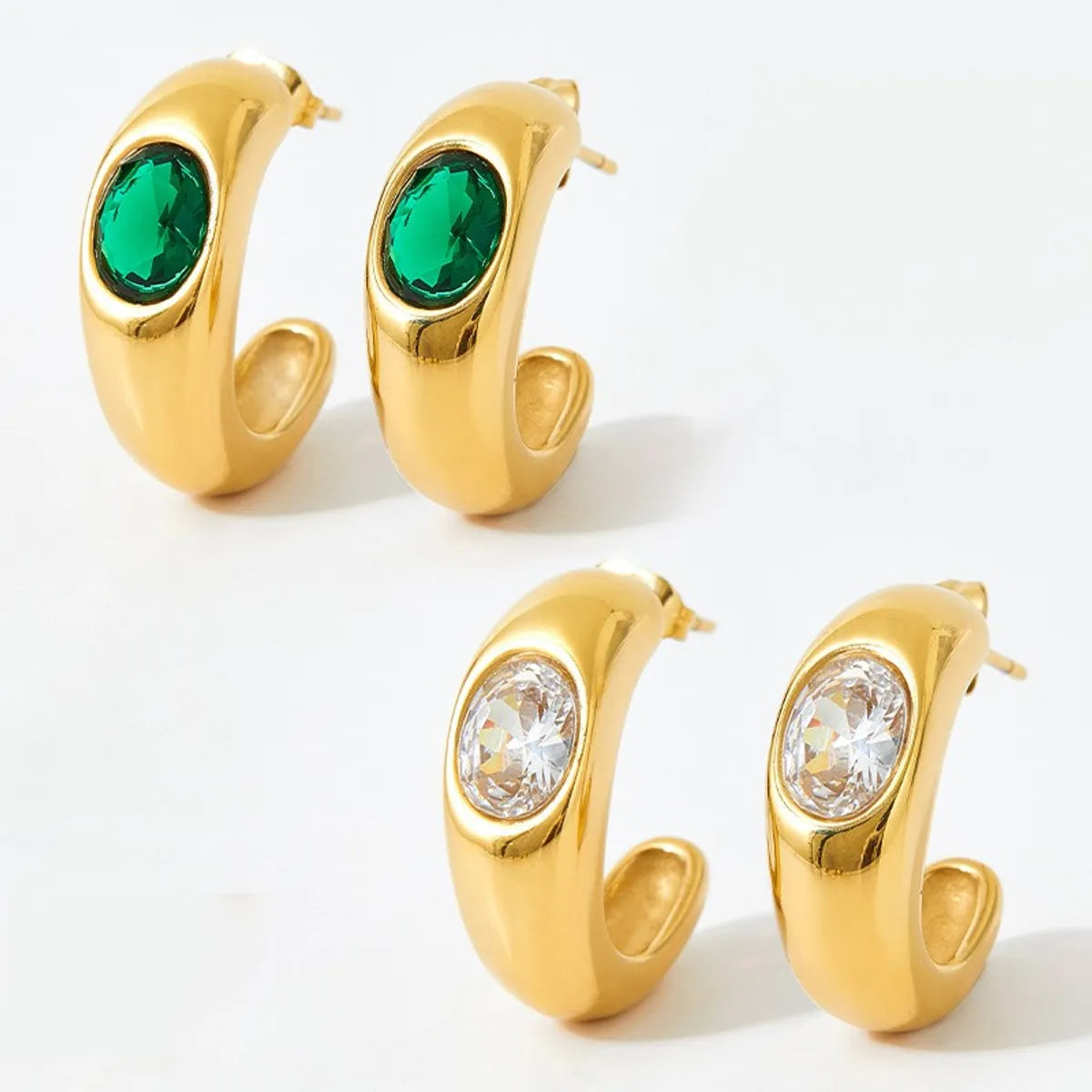 1 Pair IG Style Artistic C Shape Plating Inlay 304 Stainless Steel Zircon 16K Gold Plated White Gold Plated Gold Plated Ear Studs