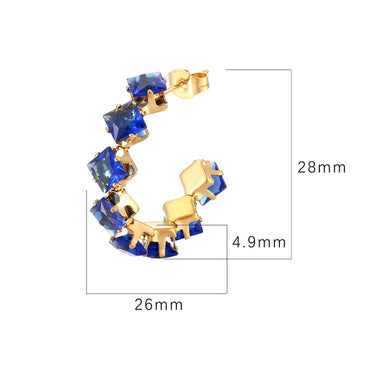 1 Pair IG Style Baroque Style Shiny C Shape Rhombus Inlay 316 Stainless Steel  Zircon 18K Gold Plated Ear Studs