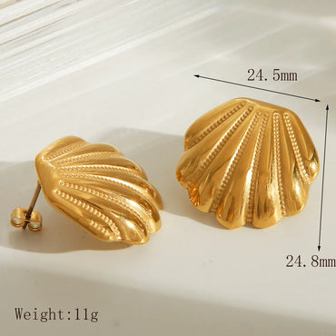 1 Pair IG Style Basic Beach Shell 304 Stainless Steel 18K Gold Plated Ear Studs